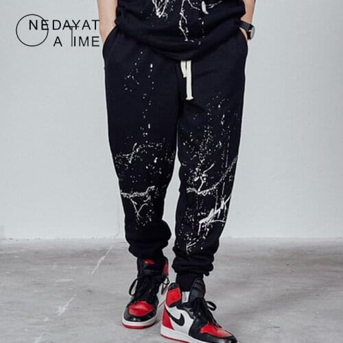 Men Elastic Waist Design Splash Ink Paint Joggers Pant Belt Pocket Harem Pant Streetweat Hip Hop Casual Harajuku Baggy Trousers
