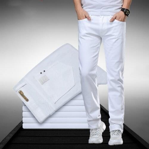 Classic Style Mens Regular Fit White Jeans Business Smart Fashion Denim Advanced Stretch Cotton Trousers Male Brand Pants