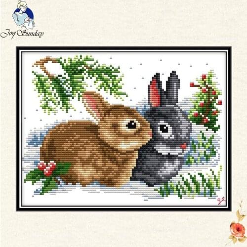 Joy sunday Lucky rabbits Cross Stitch DMC 11CT 14CT Set Chinese Cotton Cross-stitch Kits Embroidery Home Lucky rabbits Handmade