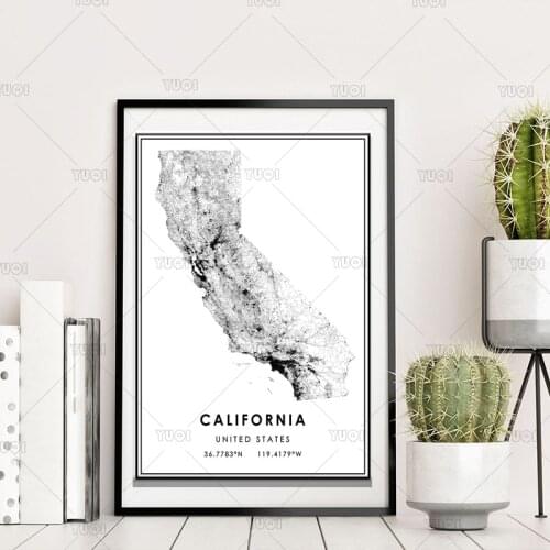CALIFORNIA World City CALI Map Black White MapPoster Picture Art Canvas Painting