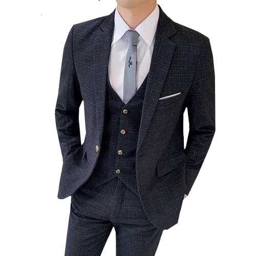3 Pieces Suit Set / Male Wedding Slim Fit Men Elegant Formal Work Groomsman Blazers Jacket Coat Pants Vest Trousers Waistcoat