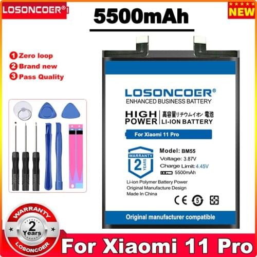 LOSONCOER BM55 BM4X 5200-5500mAh Mobile Phone Battery For Xiaomi Mi 11 pro 11pro 11 Ultra Batteries