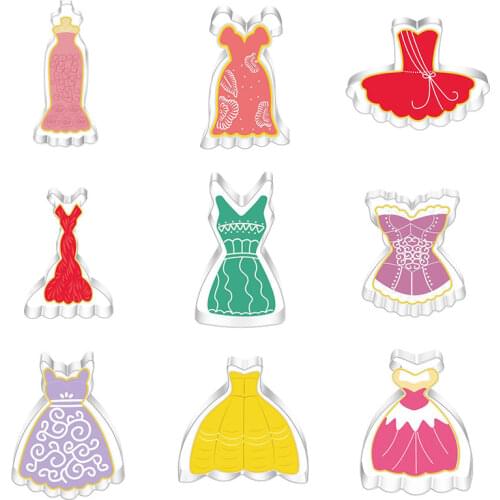 Mijiang Stainless Steel Various Petticoat Dress Cookie Cutters Slicers Set Fondant Biscuit Moulds Cake Decorating Tools TZ01