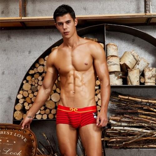 SEOBEAN Mens Underwear Men Big Red Print Cotton Boxer Low-Waist Comfortable Boxers