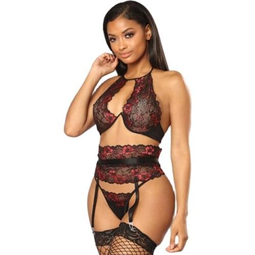 Large size suspenders women sexy embroidery flower enlarged size hollow bra underwear garter seamless