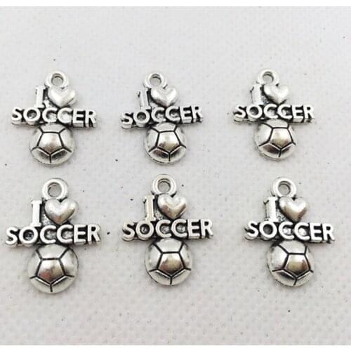10pcs I Love Sports Football Soccer Charm Silver Color Connector Pendant Diy Aesthetics Accessories Handmade Jewellery Making