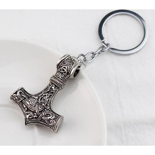 Dropshipping 1pcs Mjolnir Pendant Keychain Viking Scandinavian Norse Viking Keychain Men Gift
