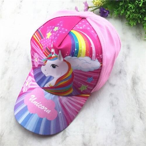 Adjustable Unicorn Rainbow Printed Kids Summer Sun Caps Sports Baseball Hats Kid Party Gift Cute Pink Girl Outdoor Hat Dropship