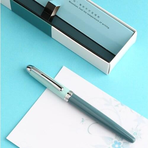 Moonman Fountain Pen Fine Nib 0.5mm Green Pink Silver Clip Metal Pens with Gift Box School Office Supplies Writing Stationery