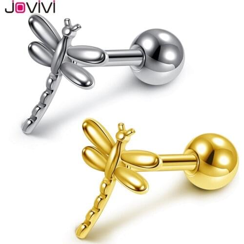 Jovivi Stainless Steel Stud Earring 16Ga Dragonfly Ear Studs Helix Tragus Cartilage Earrings Fashion Women Girl Piercing Jewelry