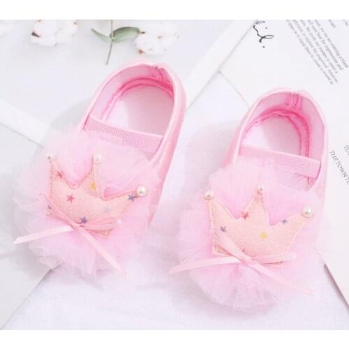 Baby Girl Crown Mesh Princess Shoes Cloth Newborn Cute Shoes First Walker
