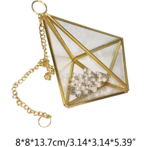 Geometrical Clear Glass Jewelry Box Ring Box Wall Hanging Geometric Terrarium Modern Indoor Opening Polyhedron Pot Containers