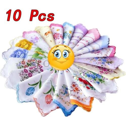 10 Pcs Vintage Cotton Women Hankies Embroidered Butterfly Lace Flower Hanky Floral Assorted Cloth Ladies Handkerchief Fabrics