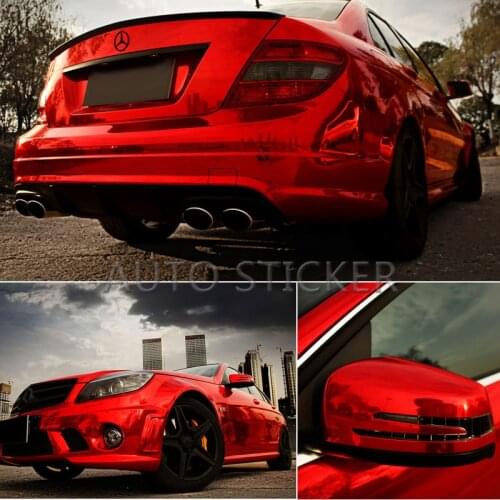 10/20/30/40/50*152CM High Stretchable Red Chrome Air Bubble Free Mirror Vinyl Wrap Film Sticker Emblem Car Bike Motor Cover