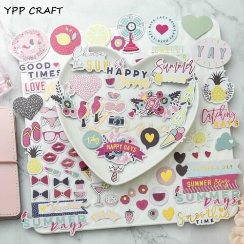 YPP CRAFT 65pcs Happy Summer Cardstock Die Cuts for Scrapbooking Happy Planner/Card Making/Journaling Project