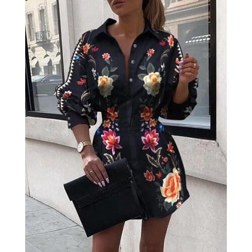 New Fashion Froal Printed Slim Waist Shirt Women Autmun Lantern Sleeve Top Single Buttons Office Lady Clothes