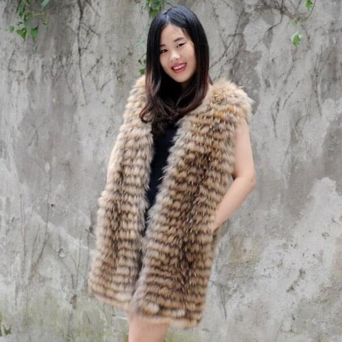CX-G-B-100A 2017 Natural Raccoon Fur Vest Warm Winter Fur for Women Fashion Female Fur Vest