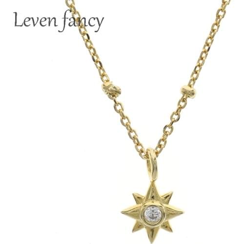 Shiny Eight-star 925 Sterling Silver Gold Pendant Necklace Elegant Cubic Zirconia Cz Stone Women Satellite Chain Necklace Choker
