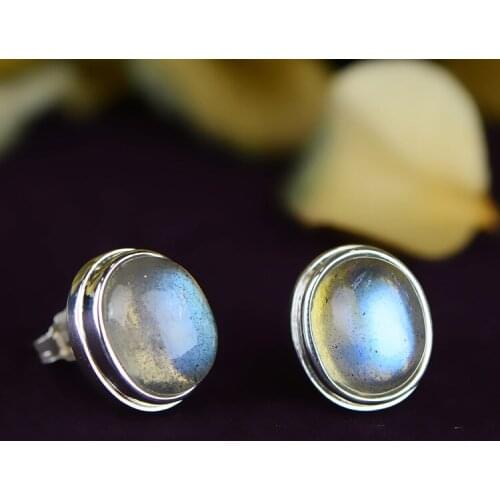 2018 new S925 silver jewelry inlaid with simple natural Moonstone Earrings For Women Fashion Hot Gemstone Fine Jewelr