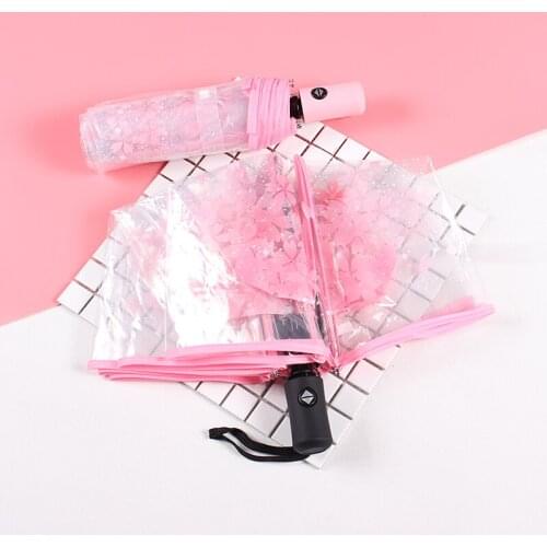 Japanese Automatic Rain Umbrella Flower Ladies Windproof Folding Fashion Girl Women Umbrella Transparent Clear Umbrella B65