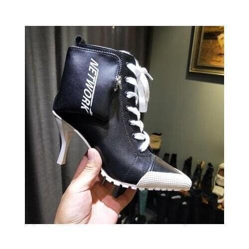 2019 New Womens shoes Boots PU High heels 8CM Female Boots Ankle Lace-Up Thin Heels Shoes Sexy Personality Winter Shoes Women