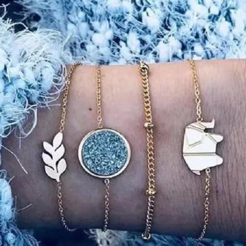 2021 Bracelet Hand Chain Jewelry Adjustable for Women and Girl Diamond Inlaid Alloy Leaf and Elephant Bracelet