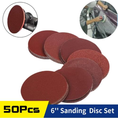 50 Pcs 150mm Sanding Discs Hook and Loop 60-2000 Grit Sandpaper 6 Inch Aluminum Oxide For Random Orbital Sander Wood Polishing