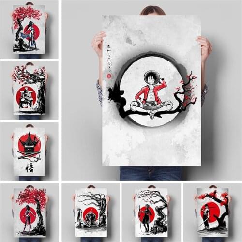Anime One Piece Dragon Ball Vintage Canvas Painting Red Sun Luffy Swordsman Wall Art Posters and Prints for Children Room Decor