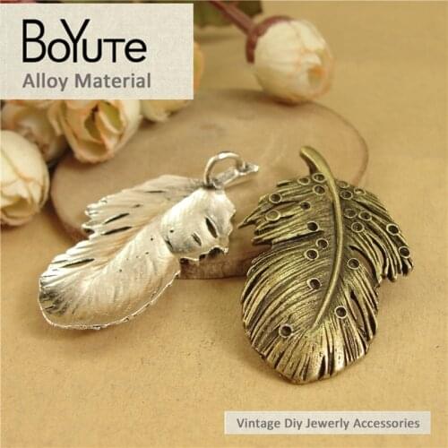 BoYuTe (20 Pieces/Lot) 28*48MM Antique Bronze Silver Plated Alloy Feather Pendant Charms Diy Sweater Chain Jewelry Accessories