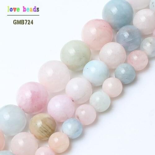 Natural stone beads colorful morganite stone round loose beads for jewelry making 15inche/strand diy bracelet necklace