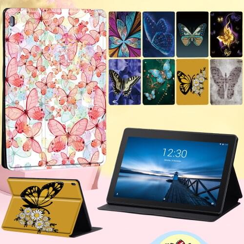 Anti-fall Tablet Case for Lenovo Tab (E10/M10) 10.1"/Smart Tab M10 FHD Plus-High Quality Butterfly Leather Flip Cover Case + Pen
