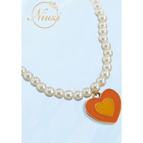 Vintage White Pearl Womens Choker Cute Fine Fashion Pink Blue Love Heart Pendants Neck Jewelry Girl Best Friend Bridesmaid Gift