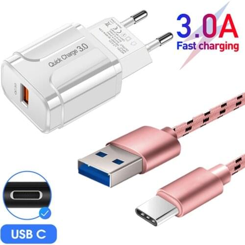 For Samsung Xiaomi Mobile Phone Charger USB Adapter Power Quick Charge 3.0 Type C USB Cable For Galaxy Note 20 10 9 8 S9 S20 FE