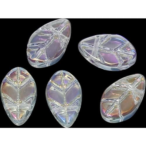DoreenBeads Glass Loose Beads Leaf Transparent AB Color About 11mm x6mm -11mm x7mm ,Hole about:0.8mm,50 PCs