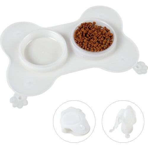 Double Bowl Dog Food Plate Pet Slow Feeder Bloat Silicone Interactive Non Skid Water Mat Silica Gel Eating Dish