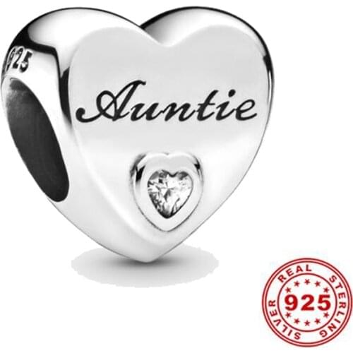 Hot Sale 925 Sterling Silver Auntie Love Heart Charm Sterling Silver fit Original Pandora Bracelets Jewelry Birthday Gift