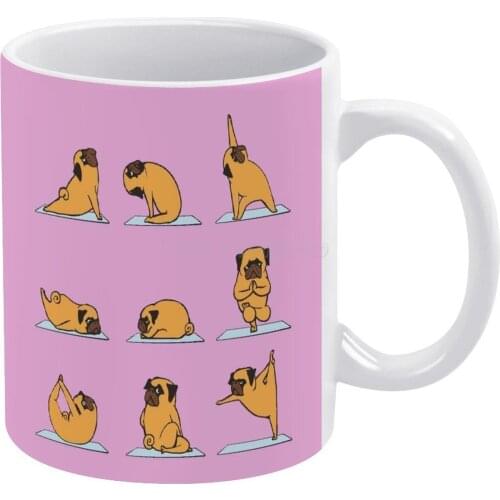 Pug Yoga / / Pink White Mug Coffee Mugs Girl Gift Tea Milk Cup Mugs Ink Animals Love Sports Pug Yoga Huebucket