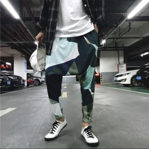 Men Korean Tide Personality Loose Street Dance Low Crotch Pants Fashion Casual Camouflage Printed Pants Hairstylist Costumes