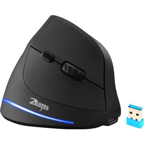 ZELOTES F-35 6 Buttons 2.4GHz Wireless Rechargeable Mice 2400 DPI Adjustable Ergonomic Optical Vertical Mouse Silent Keys New