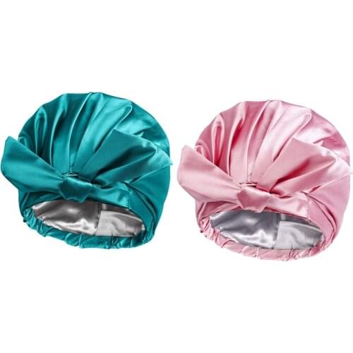 New Shower Cap Bowknot Double Layer Reusable Bath Hair Caps Adjustable Bath Hair Cap