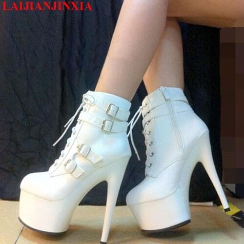 New Women Sexy 20cm Thin High-Heels Platform Shoes Night Club Party Pole Dancing Shoes Ankle Boots Dance Shoes