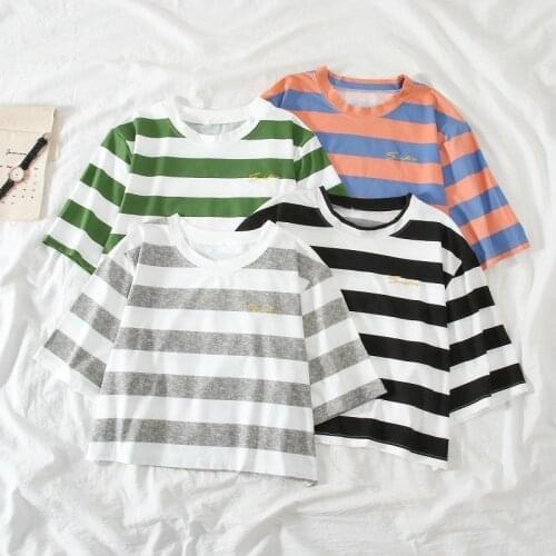 Summer New Style Korean Fashion Loose Casual Half-sleeved Striped T-shirt+Casual Wide-leg Pants Y2k Crop Tops Kawaii 2-piece Set