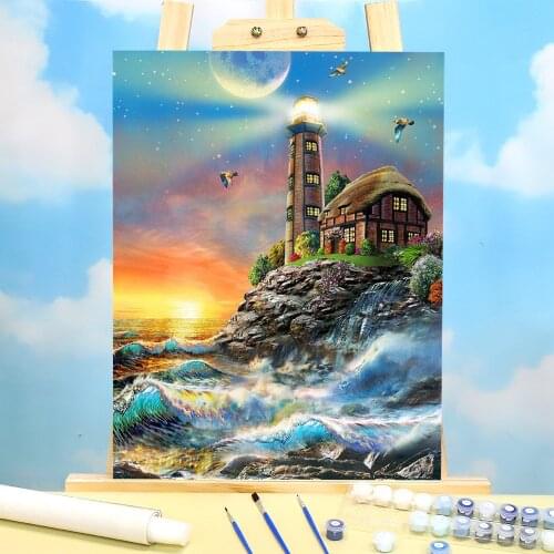 Landscape Lighthouse DIY Painting By Numbers Package Oil Paints 40*50 Picture By Numbers Photo Home Decoration Kids Drawing