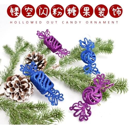 Festive decorations purple glitter candy pendant pendant Christmas tree window scene layout blue candy pendant