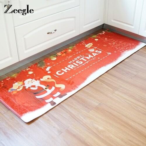 Zeegle Christmas Decoration Printed Non-slip Doormats For Home Flannel Welcome Door Rug Bedroom Bedside Foot Pads