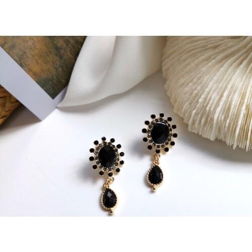 S925 needle Black Earrings 2020 New Design HIgh Quality Crystal Metal alloy Teardrop Earrings For Women Girl Party Gifts
