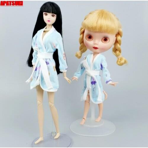 Blue Ballet Girl Bathrobe For Barbie Doll Pajama Bathroom Suits Winter Wear Sleeping Casual Clothes For Blythe Playhouse Toys