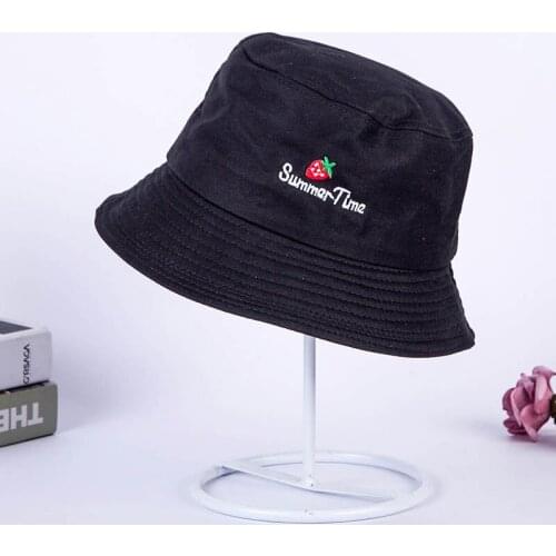 Women Bucket Hat Yellow Strawberry Embroideried Fishing Hats Men Summer Vintage Ladies Hip Hop Bucket Hat Unisex YY167