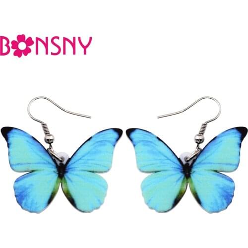 Bonsny Acrylic Pattern Drop Dangle Big Morpho Menelaus Butterfly Earrings Fashion Accessories Insect Jewelry For Women
