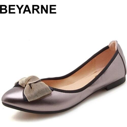 BEYARNESoft double layer bowtie pointed toe egg roller shoes women without lace Japanese leather moccasins non-slip shoes baller